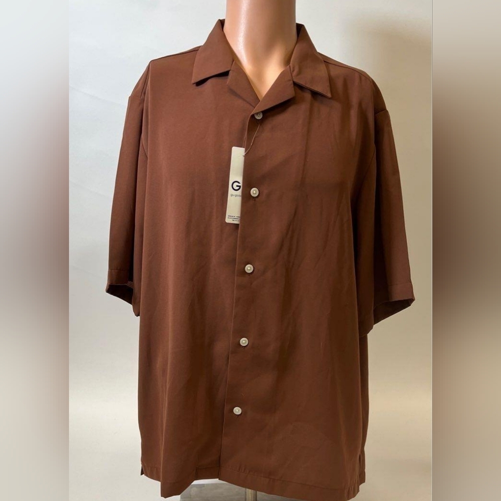GU Global Men's Brown Polyester Button Down Casual Dress Shirt - Size L - Picture 2 of 11
